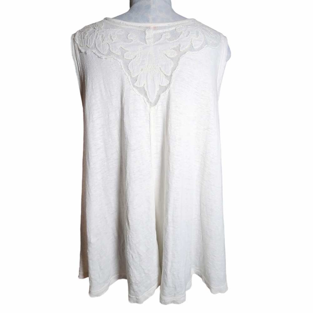 Free People Meant To Be Ivory‎ Embroidered Mesh Sleeveless Swing Top Size M - Picture 6 of 10